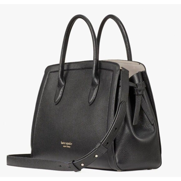 New Kate Spade Knott Pebble Leather Large Satchel Leather Black - Picture 2 of 8